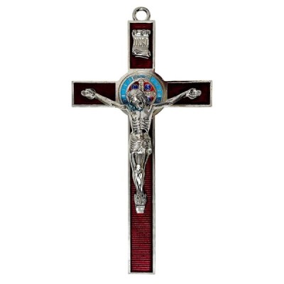 Krzyż czerwony metalowy Benedykta 30cm 2459C