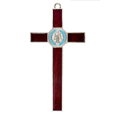 Krzyż czerwony metalowy Benedykta 30cm 2459C
