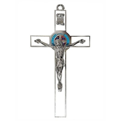 Krzyż biały  metalowy Benedykta 30cm 2459B