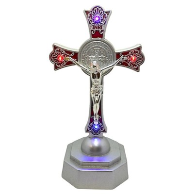 Krzyż Stojący LED 18cm czerwony plastik 2079C