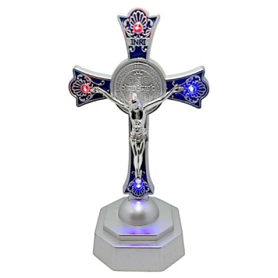 Krzyż Stojący LED 18cm niebieski plastik 2079A