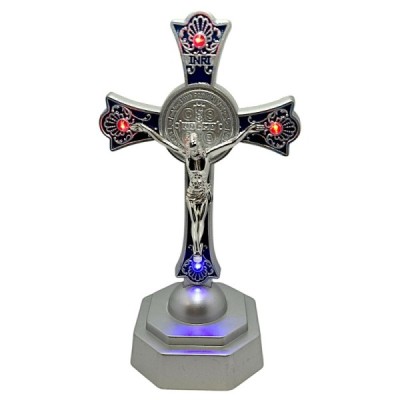 Krzyż Stojący LED 18cm niebieski plastik 2079A