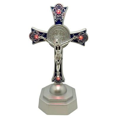 Krzyż Stojący LED 18cm niebieski plastik 2079A