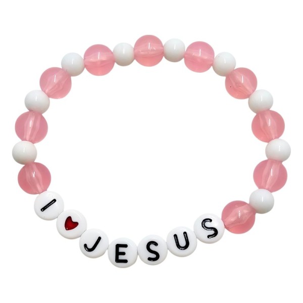 Bransoletka I Love Jesus różowa  M184R