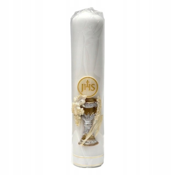 Świeca ołtarzowa Komunia apl. biały kłos wys.30cm\ śr.6cm