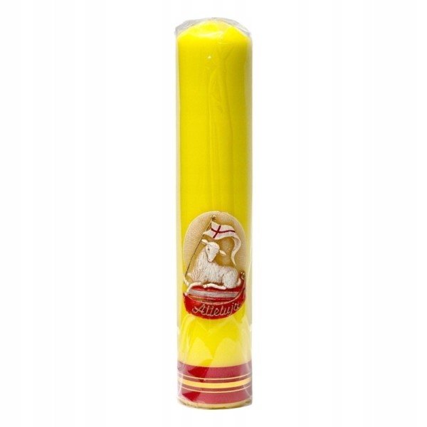 Świeca ołtarzowa apl. żółta baranek wys.30cm\ śr.6cm