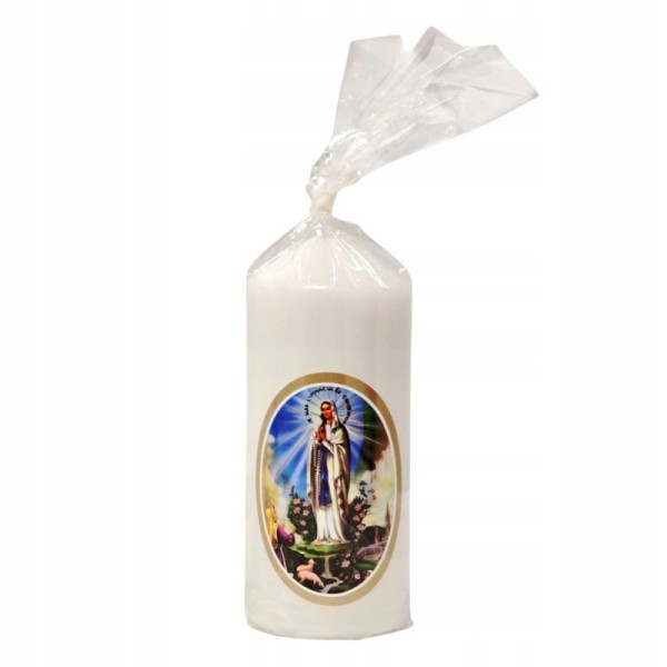 Świeca okolicznościowa M.B.z Lourdes biała 12/5cm