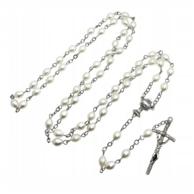 Różaniec Pierwszokomunijny perłowy owal R401PO