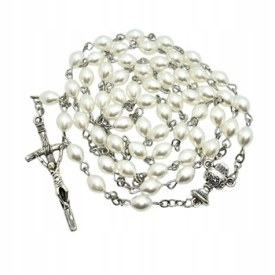 Różaniec Pierwszokomunijny perłowy owal R401PO