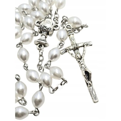 Różaniec Pierwszokomunijny perłowy owal R401PO