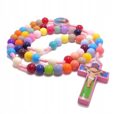 Różaniec plastik dziecięcy różowy M177