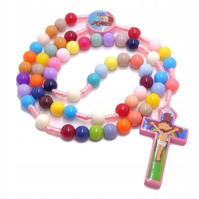 Różaniec plastik dziecięcy różowy M177