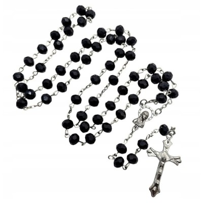 Różaniec kryształ czarny z krzyżykiem R81C