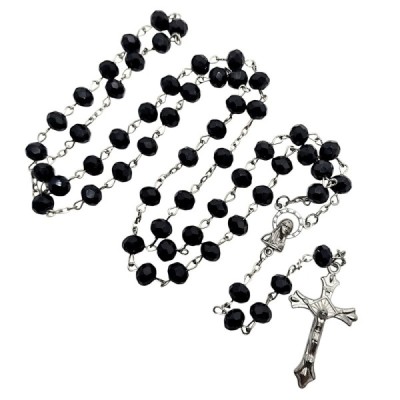 Różaniec kryształ czarny z krzyżykiem R81C