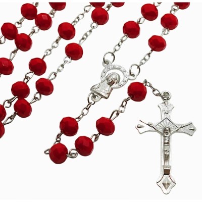 Różaniec kryształ czerwony z krzyżykiem R81CZ