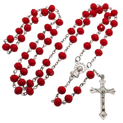Różaniec kryształ czerwony z krzyżykiem R81CZ