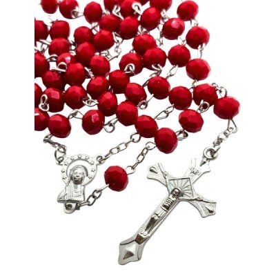Różaniec kryształ czerwony z krzyżykiem R81CZ