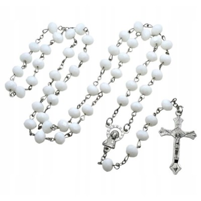 Różaniec kryształ biały z krzyżykiem R81B