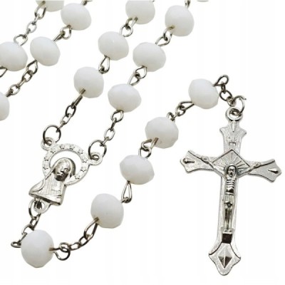 Różaniec kryształ biały z krzyżykiem R81B
