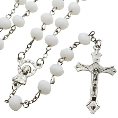 Różaniec kryształ biały z krzyżykiem R81B