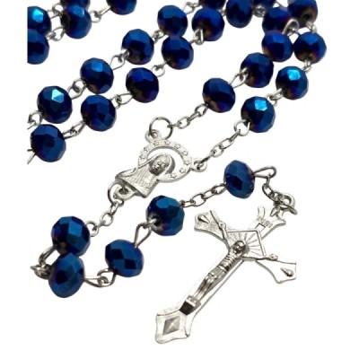 Różaniec kryształ granatowy z krzyżykiem R81G