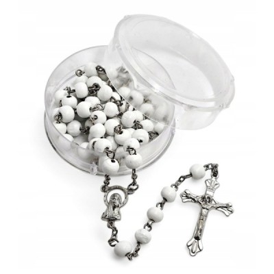Różaniec biały + pudełko 049