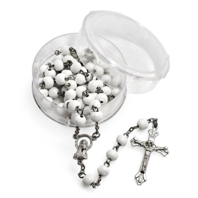 Różaniec biały + pudełko 049