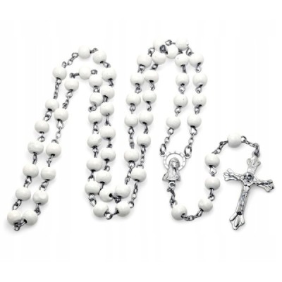 Różaniec biały + pudełko 049