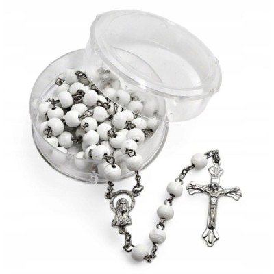 Różaniec biały + pudełko 049