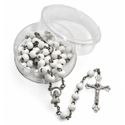 Różaniec biały + pudełko 049