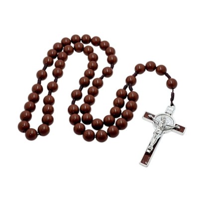 Różaniec plastik duży paciorek brąz 1945BR