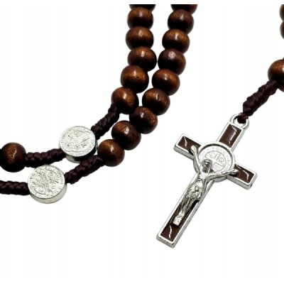 Różaniec zapinany drewno brąz Benedykt M38CB