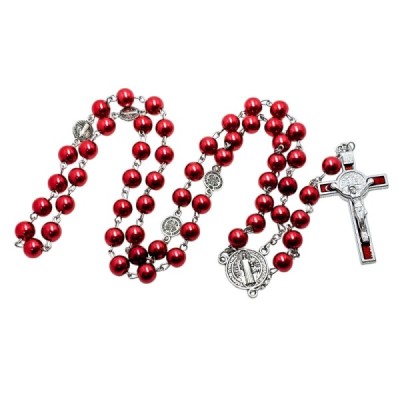 Różaniec szklany Benedykt czerwony R169-1C