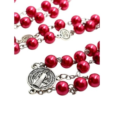 Różaniec szklany Benedykt czerwony R169-1C