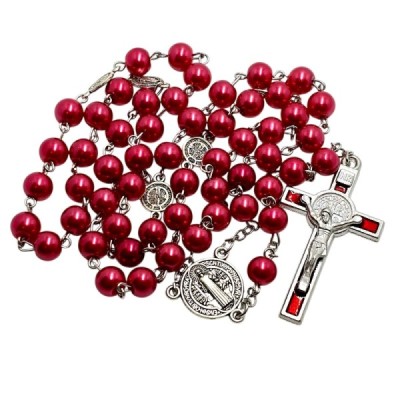 Różaniec szklany Benedykt czerwony R169-1C