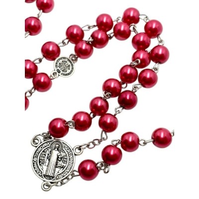 Różaniec szklany Benedykt czerwony R169-1C
