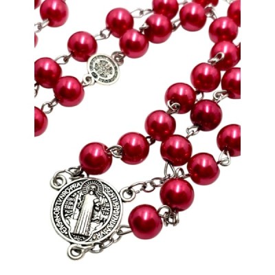 Różaniec szklany Benedykt czerwony R169-1C
