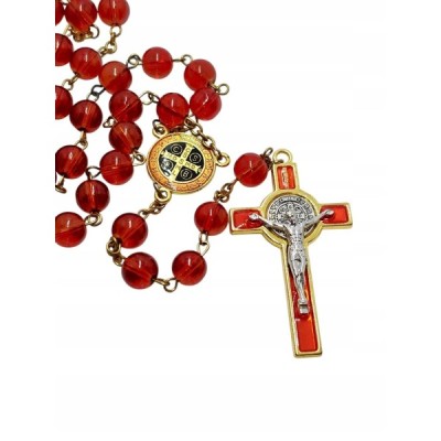Różaniec szklany Benedykt czerwony R169C