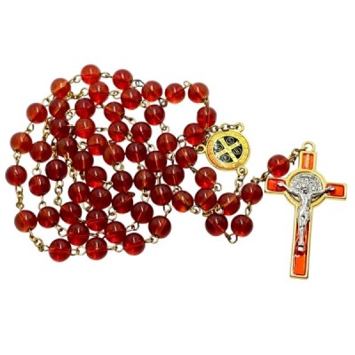 Różaniec szklany Benedykt czerwony R169C