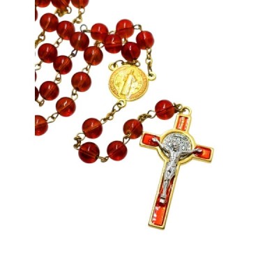 Różaniec szklany Benedykt czerwony R169C