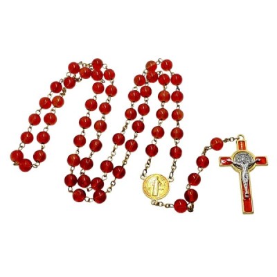 Różaniec szklany Benedykt czerwony R169C