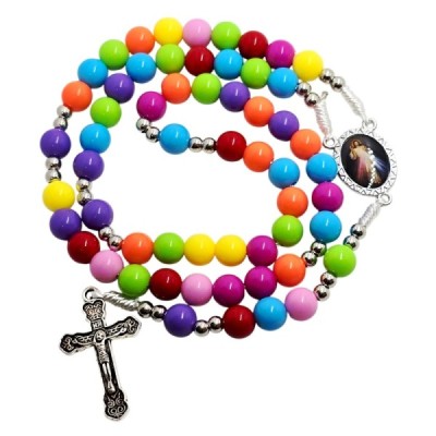 Różaniec dziecięcy kolorowy na sznurku R2404