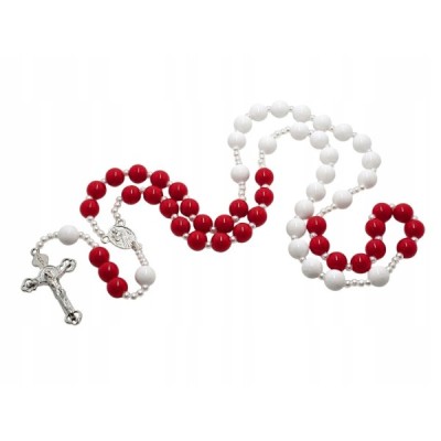 Różaniec biało-czerwony plastikowy R2404BC