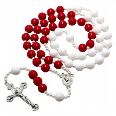 Różaniec biało-czerwony plastikowy R2404BC