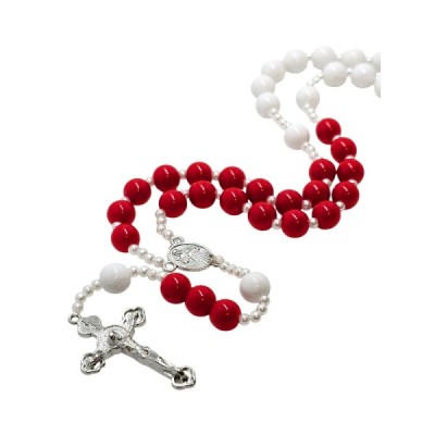 Różaniec biało-czerwony plastikowy R2404BC