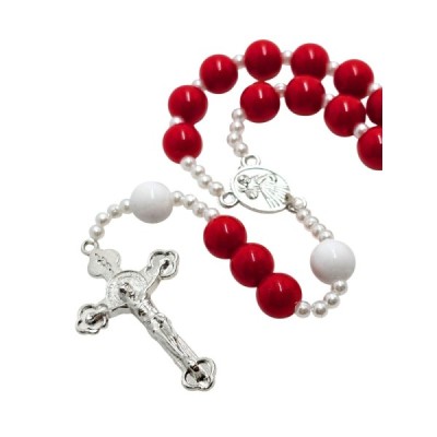 Różaniec biało-czerwony plastikowy R2404BC