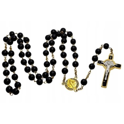 Różaniec szklany Benedykt czarny R169-1CZA
