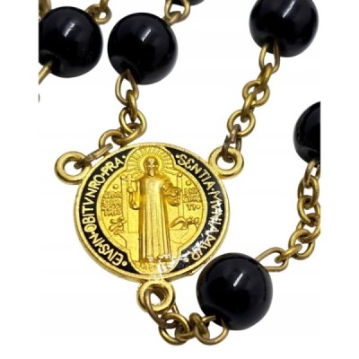 Różaniec szklany Benedykt czarny R169-1CZA