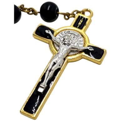 Różaniec szklany Benedykt czarny R169-1CZA