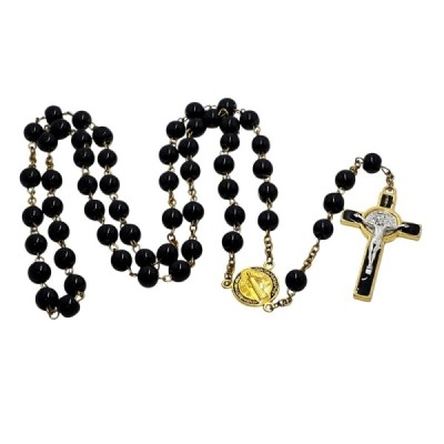 Różaniec szklany Benedykt czarny R169-1CZA